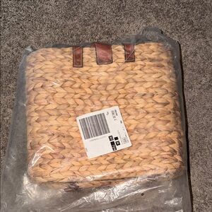 Woven Straw Tote Bag with Brown Accents NWT
